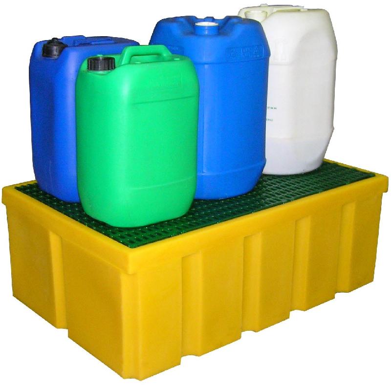 Cuvette de rétention PE - 200 l - sans pied avec caillebotis - Jaune et Vert_0