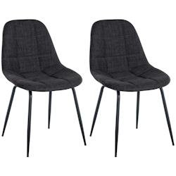 Décoshop26 - Set de 2 chaises coutures décoratives carrées en assise tissu gris foncé et pieds métal noir mat 10_0001670 - gris 3000250608800_0