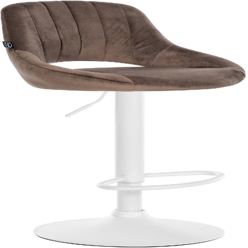 Décoshop26 - Tabouret de bar x1 réglable en hauteur en velours marron dossier ajouré et pied métal blanc 10_0005730 - marron métal 3000265184832_0