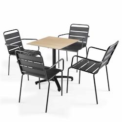 Oviala Business Ensemble table de jardin stratifié chene naturel avec 4 fauteuils gris - Oviala - gris métal 110115_0
