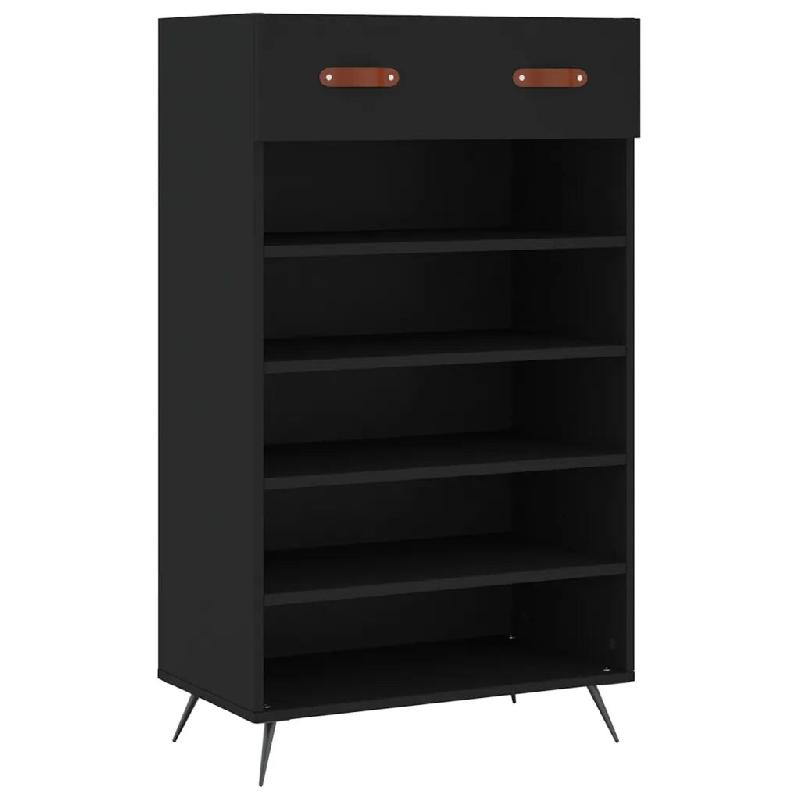 Helloshop26 - Armoire à chaussures avec tiroir et 5 compartiments 60 x 35 x 105 cm style industriel en bois noir 02_0048715 - noir Bois massif 300023_0