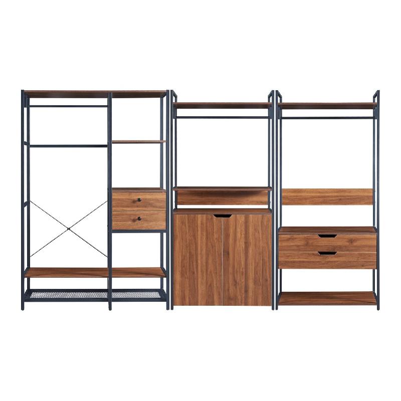 Helloshop26 - Ensemble de 3 portants rangement organisation à vêtements 4 tiroirs armoire noir effet noyer 03_0009393 - 3000224667116_0