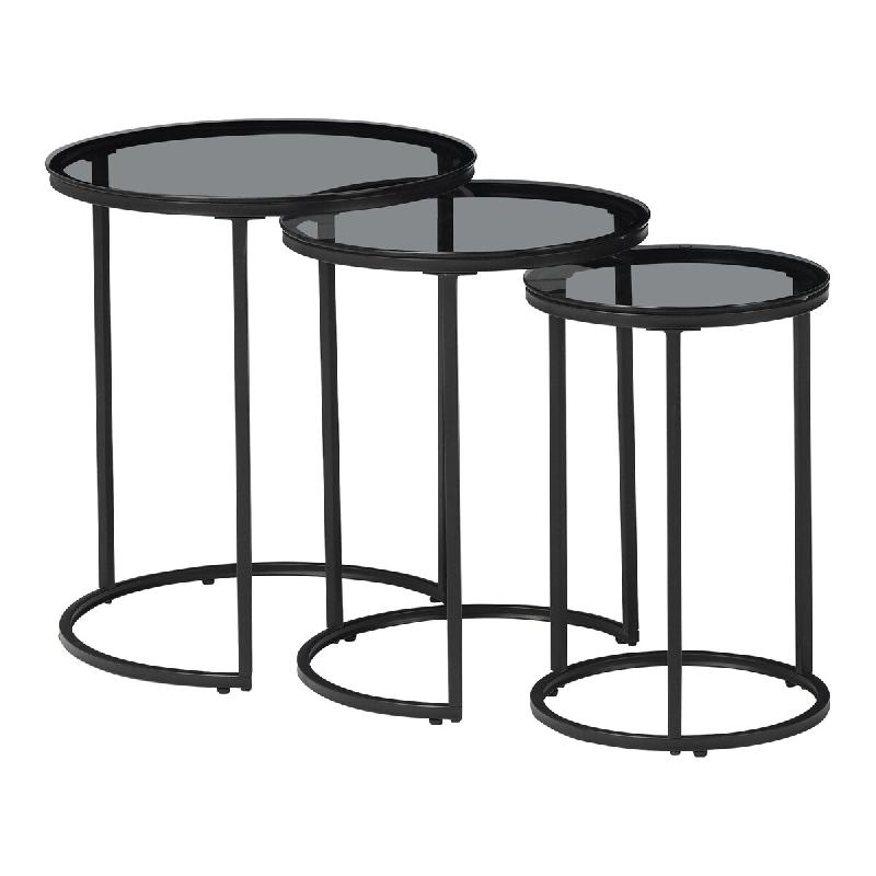 Helloshop26 - Set de 3 tables d'appoint rondes gigognes verre fumé 03_0010632 - verre 3000225319175_0