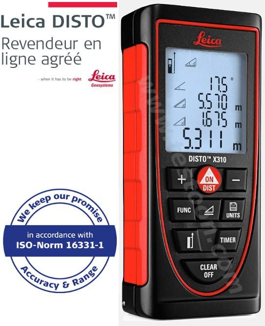 LASERMÈTRE - INCLINOMÈTRE RÉSISTANT, SURFACE DE TRIANGLE, 120M, +-1MM, ANTICHOC, IP65 - LEIDISTO X310