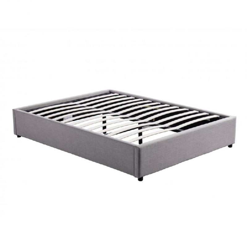 Lit coffre Dorres 160x200 cm - sommier relevable, tissu gris clair, avec grand espace de rangement_0