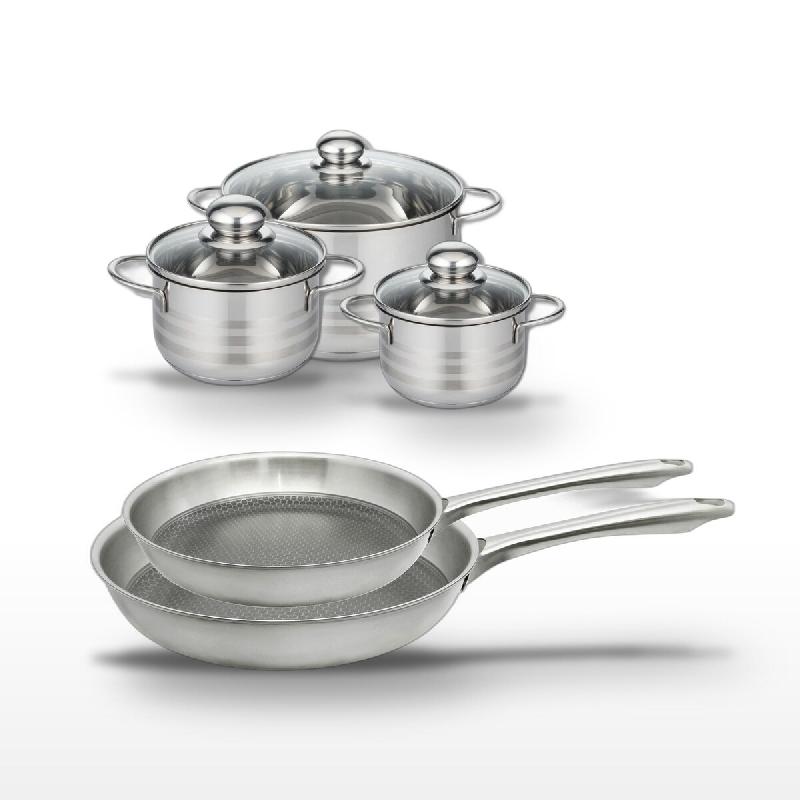 Lot de 2 poêles 24/28 cm et 3 faitouts 14/16/24 cm Elo Relief Passion - gris Acier inoxydable 18/10 3176239954098_0