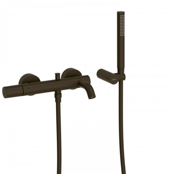 MITIGEUR BAIN DOUCHETTE À MAIN ANTICALCAIRE AVEC SUPPORT ORIENTABLE NOIR MÉTALLISÉ BROSSÉ - TRES 26117001KMB