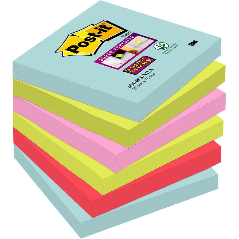 NOTES REPOSITIONNABLES POST-IT, 76 X 76 MM, COLLECTION MULTICOLORE COSMIC - LOT DE 6 BLOCS DE 90 FEUILLES