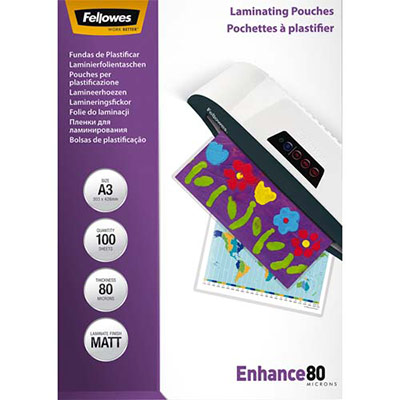 POCHETTES FELLOWES - A3 - 80 MICRONS MAT - BOÎTE DE 100
