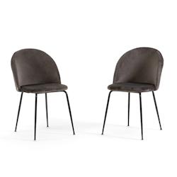 RATTATAN Lot de 2 chaises en velours avec pieds en métal, design élégant pour cuisine, salle à manger, bar ou restaurant – Sara – Gris foncé/_0