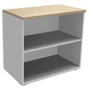 Simmob - Armoire basse 1 tablette sans porte blanc perle, top chêne clair ineo - L80 x H72 x P47 cm_0