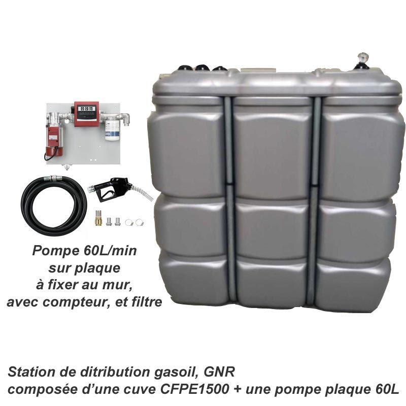 Station de distribution gasoil 1500 L - Cuve double paroi PEHD CFPE1500 avec pompe électrique 60L/min et accessoires_0