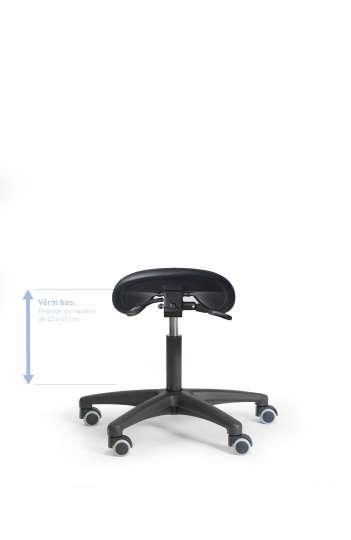 Tabouret atelier selle polyuréthane - mécanisme basculant, roulettes sols durs - Ref : SELLEVBRS_0