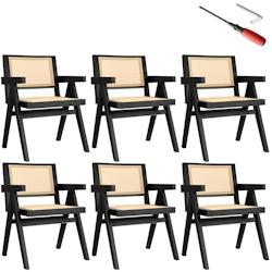 TecTake GmbH tectake Lot 6 chaises de salle à manger cannage viennois et accoudoirs noir - 405904 - beige Bois massif 405904_0