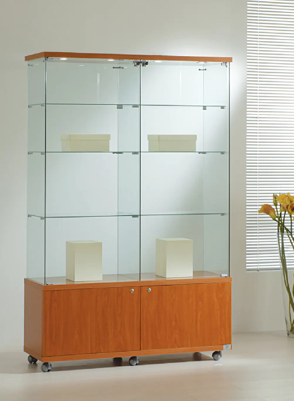 Vitrine éclairante en verre 12/18LMVA - style classique en finition cerisier avec rangement sécurisé_0