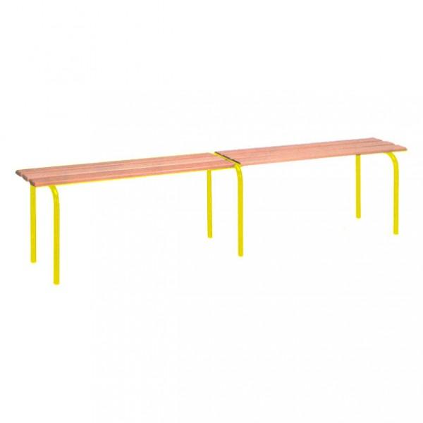 Banc vestiaire sans dossier - pieds Epoxy Jaune - 1200 mm - 3 lames en hêtre vernis_0