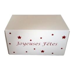 Boites bûches blanches joyeuses fêtes - 20 x 11 x 11 cm (25 unités) - JFB2011_0