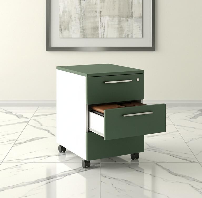 Caisson mobile 3 tiroirs blanc bicolore - Ofitres - Blanc pastel, Vert mat - L3686_0