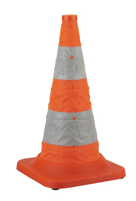Cône pliable hauteur 50 cm orange - 2 bandes rétroréfléchissantes classe 2 - Conforme EN471_0