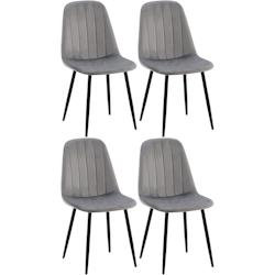 Décoshop26 - Set de 4 chaises de salle à manger coutures décoratives verticales assise en velours gris pieds en métal noir 10_0001755 - gris 30002_0