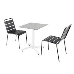 Oviala Business Ensemble table de terrasse stratifié béton gris et 2 chaises gris - Oviala - gris métal 110661_0