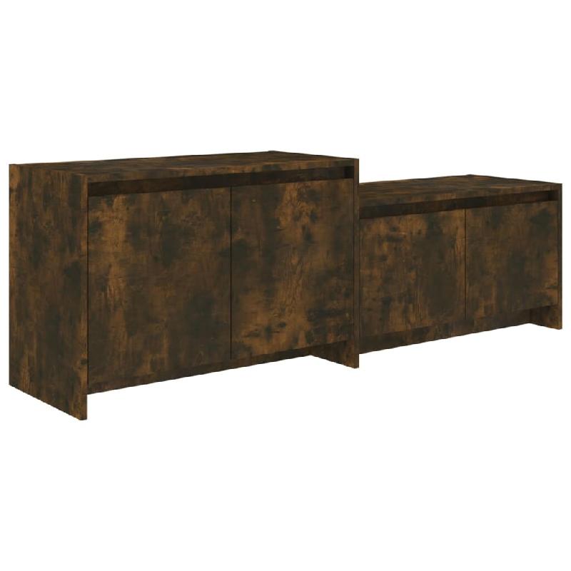 Helloshop26 - Meuble TV multimédia étagère télévision buffet téléviseur salle à manger salon chambre chêne fumé 146,5 x 35 x 50 cm 02_002733_0