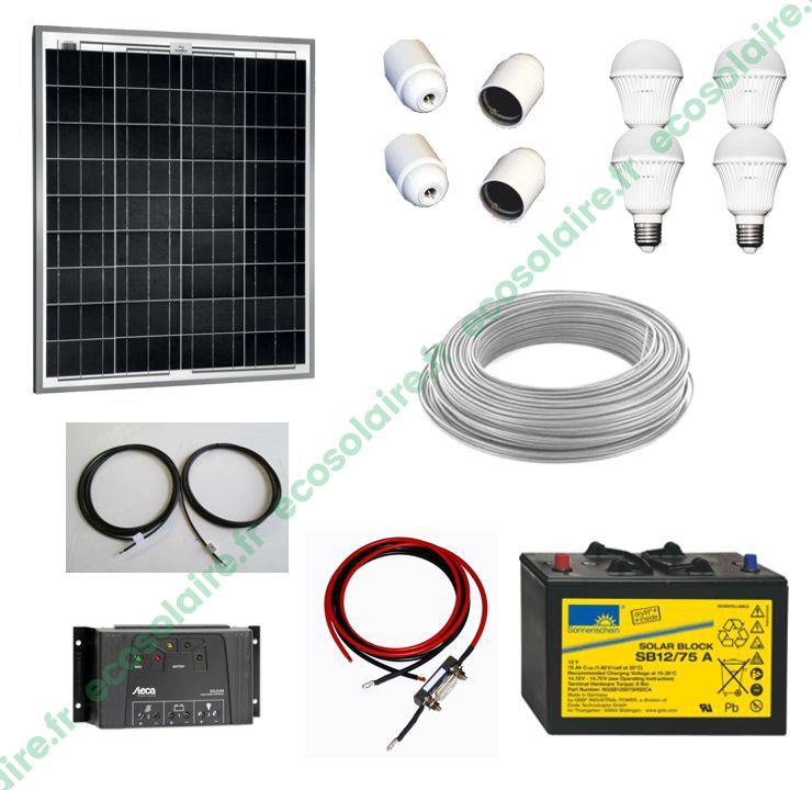 KIT ÉCOSOLAIRE® D'ÉCLAIRAGE 80Wc 12V - SANS BATTERIE - 4 AMPOULES LED 8W USB_0