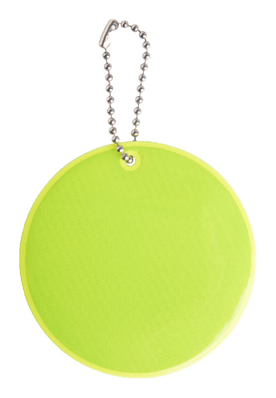 Porte-clés réfléchissant rond - chaîne en métal - motif émoticône - jaune sécurité - 6.9g_0