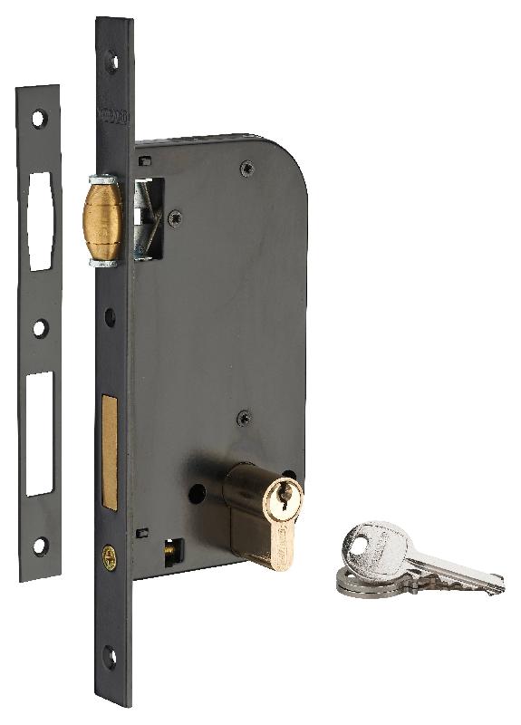 Serrure encastrable à rouleau pour porte d'intérieur - THIRARD - 3 clés - Acier embouti - Finition époxy noir_0