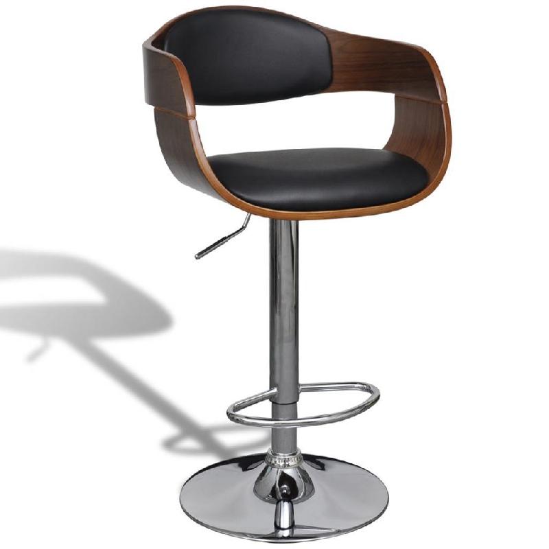 Tabouret de bar en cuir synthétique - hauteur réglable - luxe bois courbé et cuir - modèle 1202158/2_0