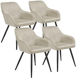 TecTake GmbH tectake Lot 4 chaises de salle à manger en velours matelassées crème - 405729 - beige acier 405729_0