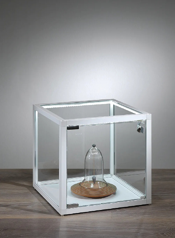 Vitrine cloche KL33VA - aluminium anodisé - cube 33 cm - verre trempé avec serrure et pieds réglables_0