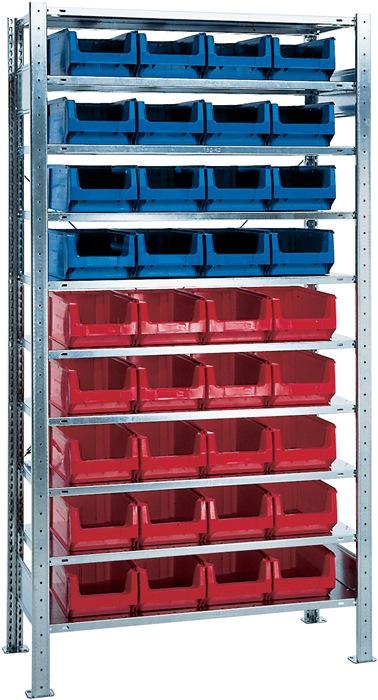 Étagère à  emboîter H2000xl1000xP400 mm étagère extension 10 supports en acier 16 x MK3Z bleu, 20 x MK3Z rouge_0