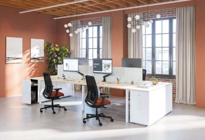 Bureau d'entreprise open space fixe classique - Gamme OPTIM' - Plateau mélaminé 25 mm et options personnalisables_0