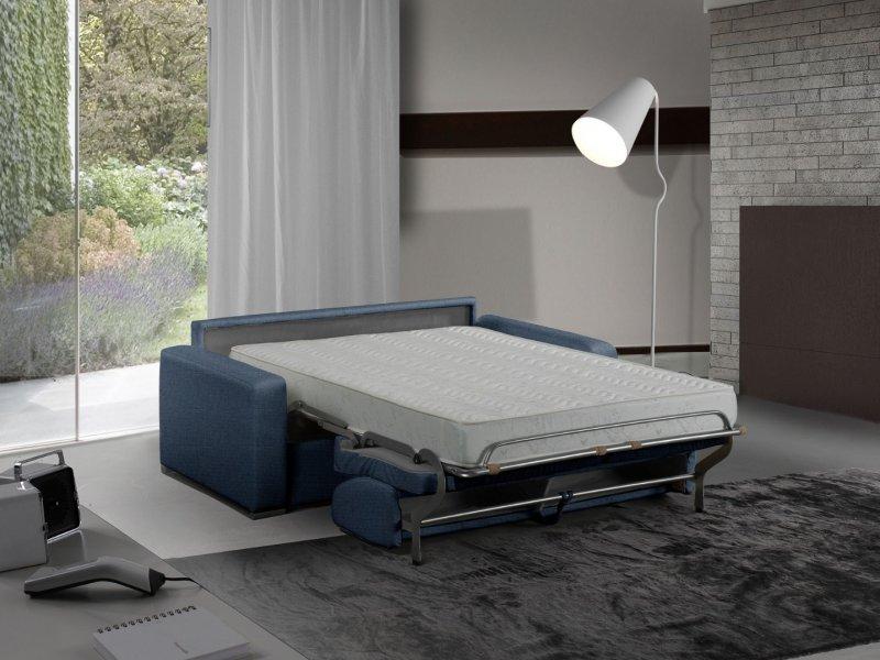 Canapé lit 3 places MASTER convertible express 140x200 cm - Tweed cross bleu avec matelas 18 cm inclus_0