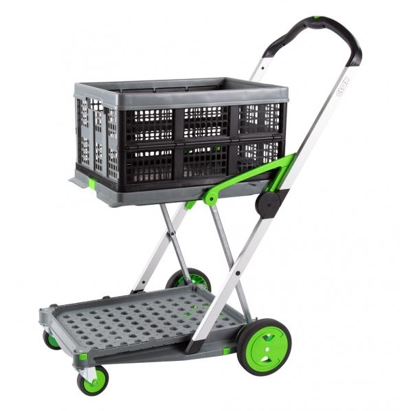 Chariot de transport pliant 2 niveaux - CLAX - avec caisse pliante plastique - Roues pivotantes et frein one click_0