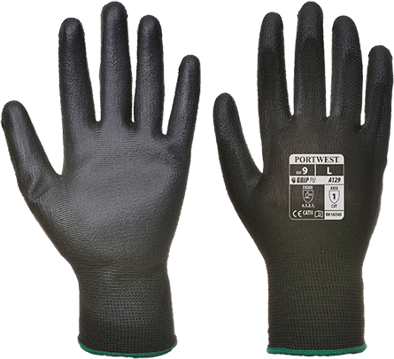 Gants de manutention PU - paquet de 12 paires - noir A129, L - tricot jauge 13 - certifiés CE_0