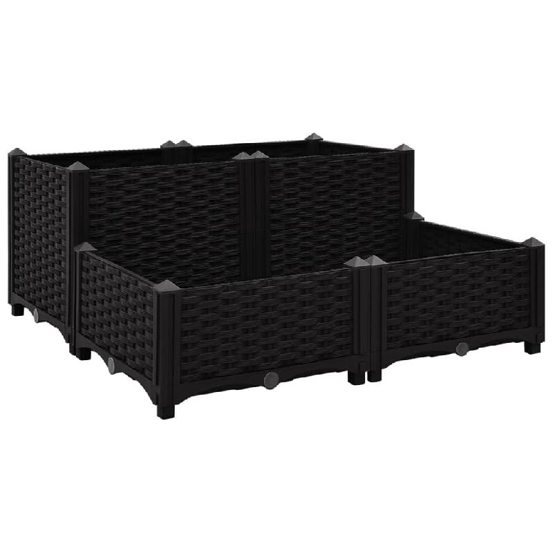 Lit surélevé jardinière - bac à fleurs en polypropylène noir - 80 x 80 x 38 cm - jardin, balcon, terrasse - 02_0000958_0