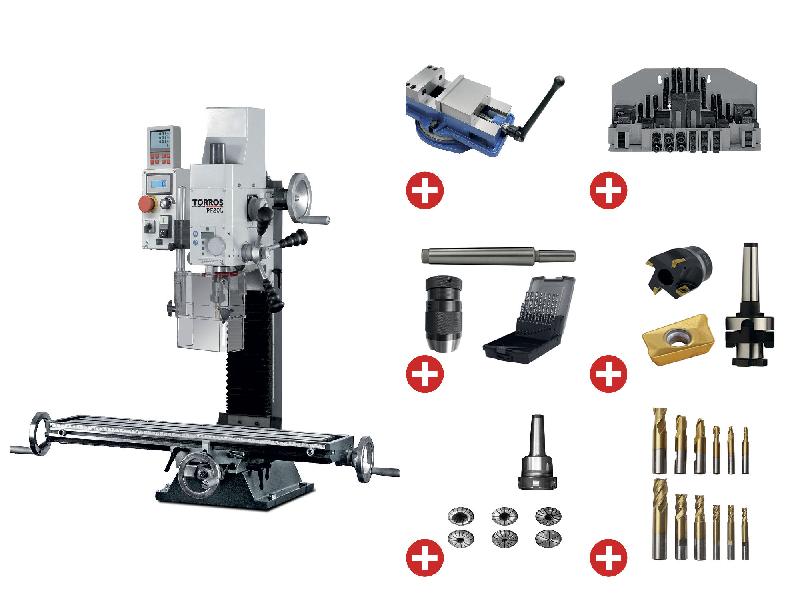 Perceuse-fraiseuse X 480 Y 175 mm Z 280 mm CM2/M10 0,85 kW 230V + accessoires indispensables Torros PACK PF20LD_0