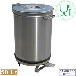 Poubelle à pédale avec couvercle - 50 litres - Acier inox 18/10 AISI 304 - Base sur roues - PCRA/50B_0