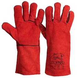 Proweltek Gants Anti Chaleur Taille10 Rouge - Gants en Cuir Croute de Bovin Manchette 15cm Protection thermique pour soudure, métallurgie - rouge 370_0