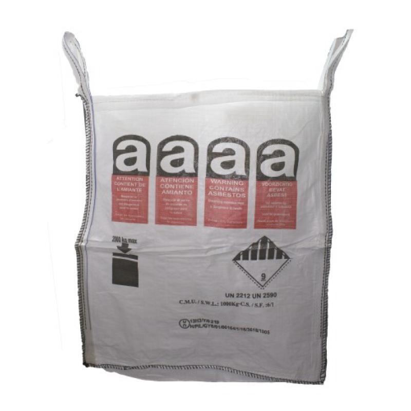 Sac à gravats big bag pour déchets amiantés a01e 90x90x105cm polypropylène et sache pe interne cousue capacité 1000kg