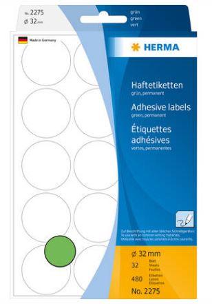 Étiquette/pastille de couleur ronde Ø 32 mm - vertes - Référence 2275 - Adhésion permanente - 480 étiquettes_0