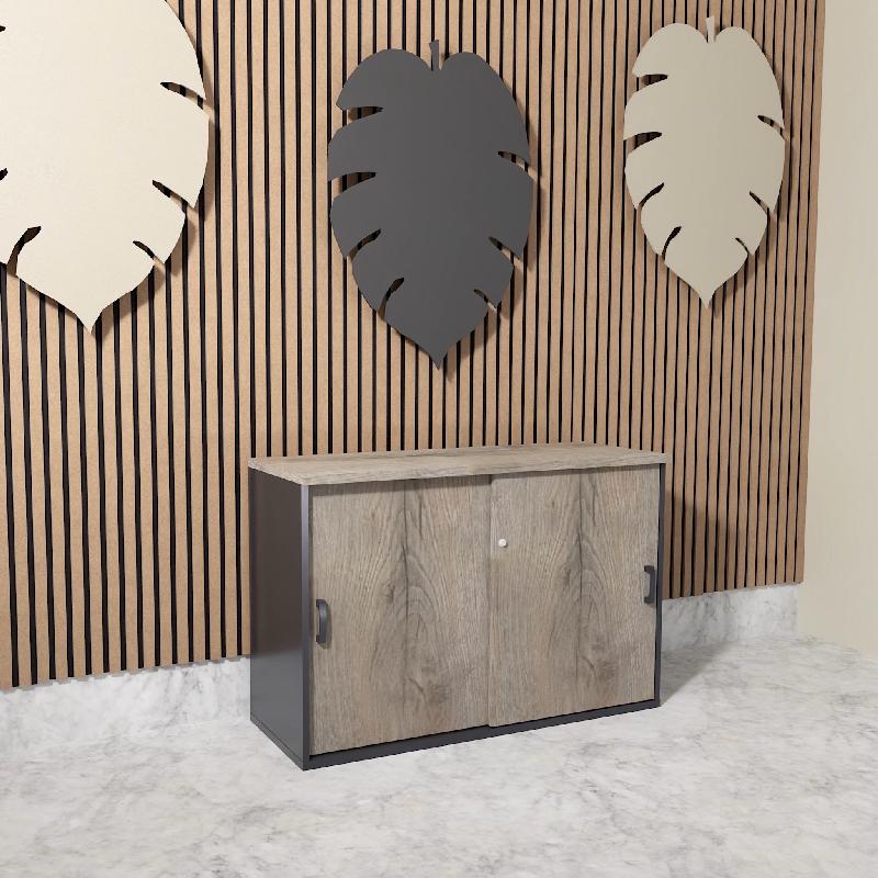 Armoire basse à portes coulissantes Mobel Linea. - 120, Gris anthracite, Chêne grisé_0