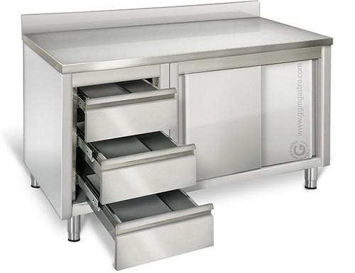 Armoire inox sur pieds 140x60cm - tiroirs à gauche_0