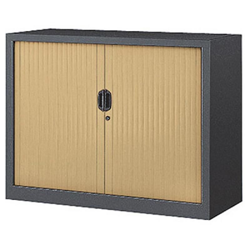 ARMOIRE MÉTAL CONFORT - A RIDEAUX - H. 70 X L. 80  CM - CORPS ANTHRACITE - RIDEAUX HÊTRE