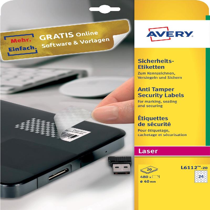 AVERY 960 étiquettes de sécurité polyester Laser, 45,7 x 21,2 mm (20 feuilles A4 / cdt) - blanc polyester 4004182144350_0