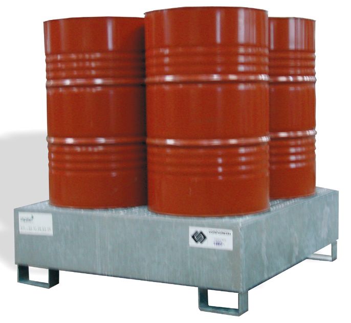 Bac de rétention en acier galvanisé à chaud adaptés au stockage des liquides inflammables dans des fûts de 200 L ou cuves de 1000 L_0