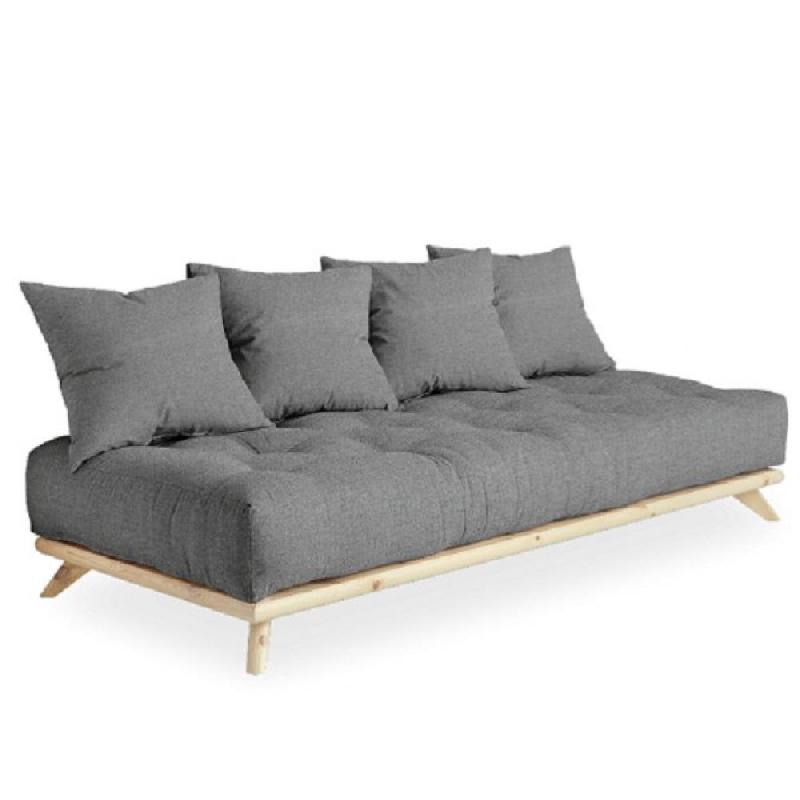 CANAPÉ CONVERTIBLE FUTON SENZA PIN NATUREL COLORIS GRIS GRANIT COUCHAGE 90 CM._0