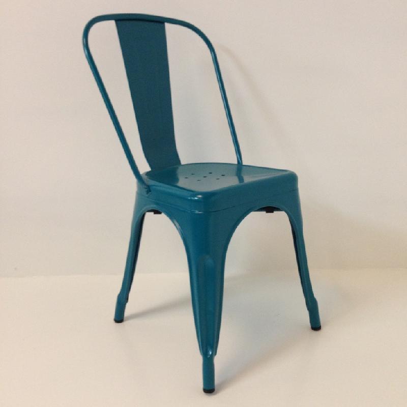 Chaise en metal factory - edition brillant - bleu canard_0